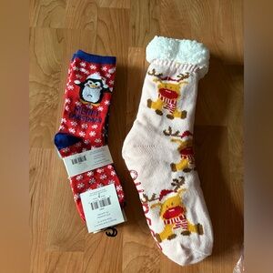 Festive Christmas Socks with Penguin and Reindeer